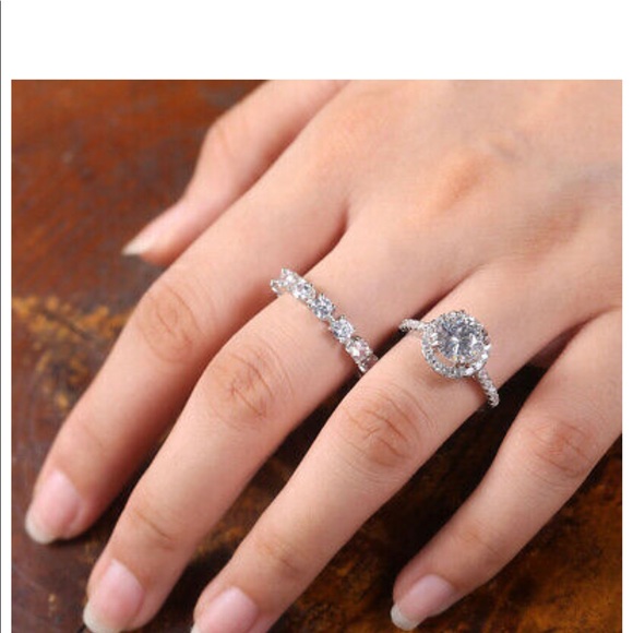 New 2 PC Set 925 Silver Sapphire Ring - Picture 7 of 7